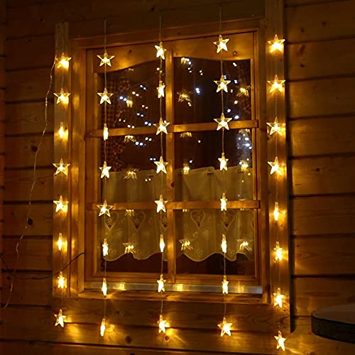 Lichtervorhang 1m 40 Sterne LED warmweiß beleuchtet Lichterkette für Fenster Weihnachten