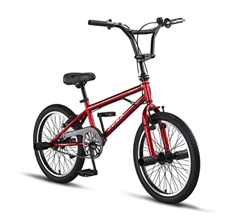 Licorne Bike Jump Premium BMX 360° Rotor-System, 4 Stahl Pegs, Kettenschutz, Freilauf (Rot, Freestyle)