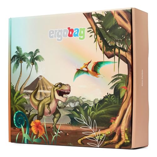 ergobag Fan Box mit Trinkflasche, Kletties, Zippies und Hangie, 10-teiliges Set Schulstart Geschenkebox Dinosaurier - Multi Colored