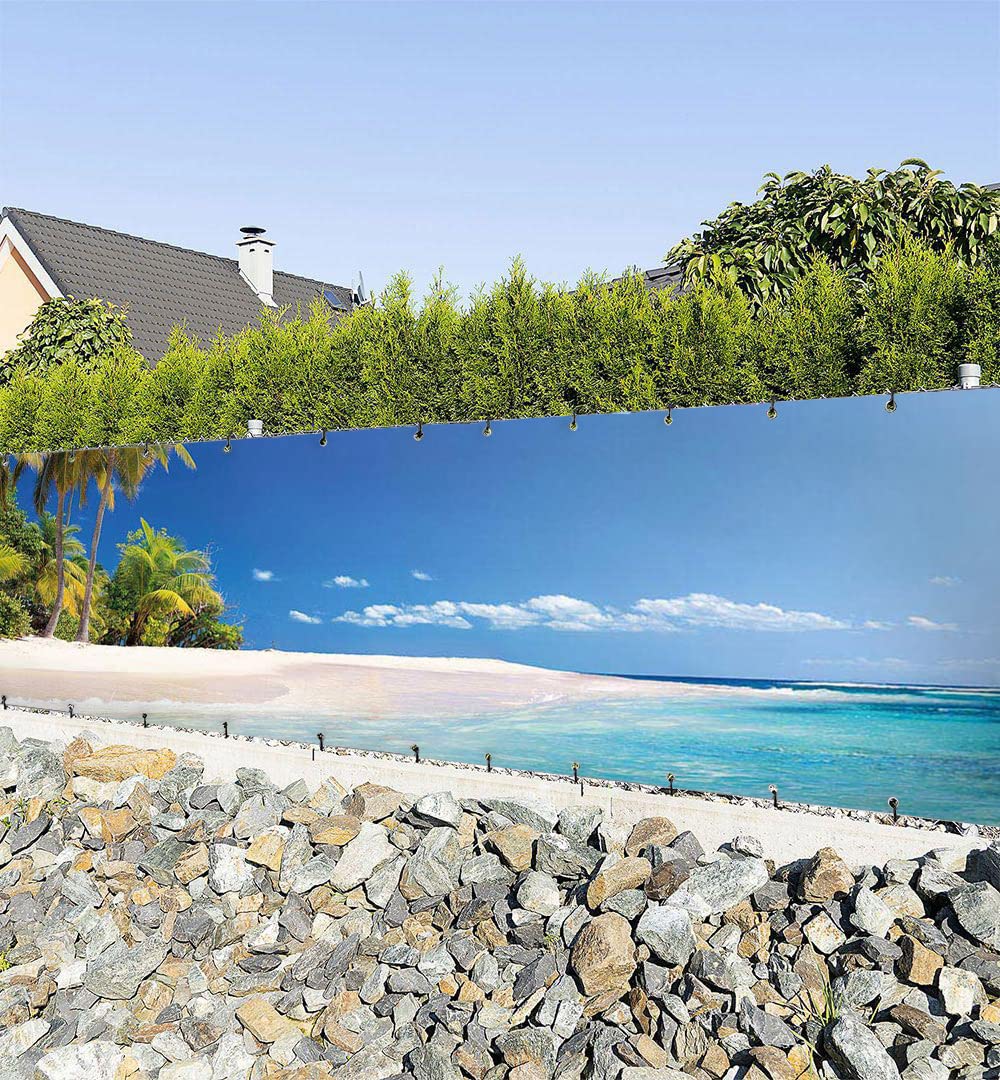 MyMaxxi Zaunbanner Sichtschutz - Urlaubsort mit Palmen und Strand - Abdeckung für Terrasse Zaun - Windschutz Sonnenschutz Blickdicht - Zaunverkleidung wetterfest Sichtschutz Zaun - Verkleidung -