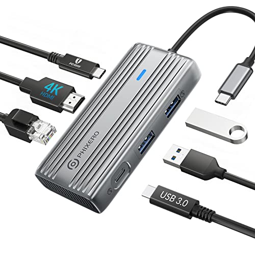 PHIXERO USB C Hub Multiport Adapter, 4K 30Hz USB C Docking Station, USB C Adapter, 100W PD, 5Gbps USB Data Port, for MacBook Pro/Air, USB C Laptop (PHPW-6PCR)