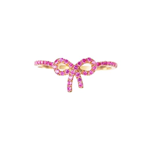 JosuE Ring mit rosa Pavé-Schleife – Geschenke für Frauen, Ringe aus 925er Silber, elegante Schmuckgeschenke zum Valentinstag (Pink,9)