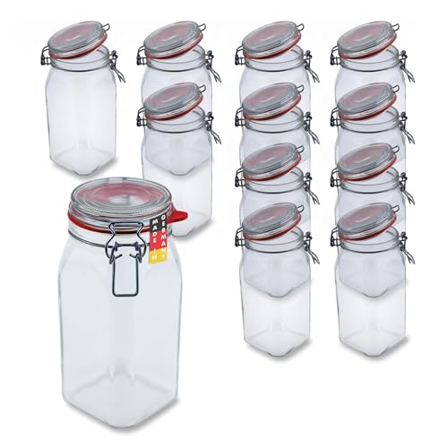 Flaschenbauer - 12-teiliges Set Drahtbügel-Vorratsgläser 1150ml, geeignet als Einmach- und Fermentierglas, zur Aufbewahrung, zum Befüllen, leere Gläser mit Drahtbügel - Made in Germany