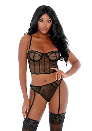 Forplay Can't Be Caged Net Bustier Set, L, Schwarz, 120 ml