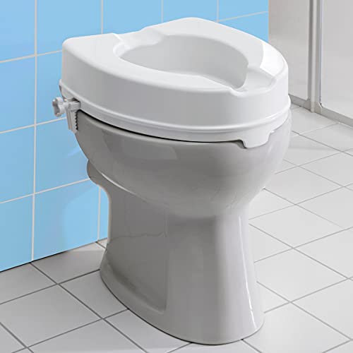 Toilettensitzerhöhung, Toilettenaufsatz WC-Aufsatz mit Hygiene- Ausschnitt & leichter Neigung, 10 cm Erhöhung, Kunststoff, weiß