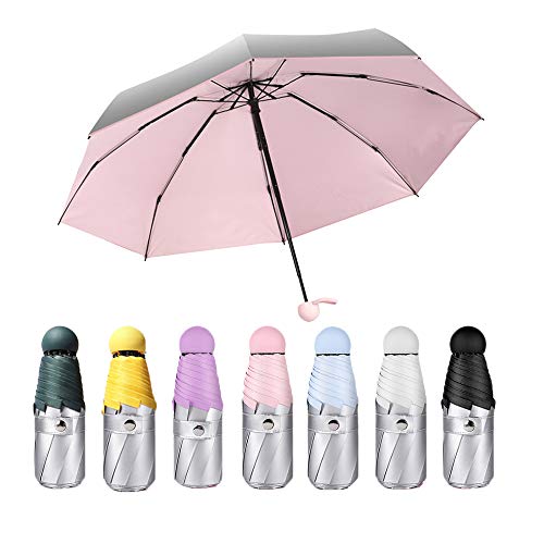 Mini Taschenschirm Silber Sonnencreme Regenschirm mit Violett-Futter und Kante, UV-Schutz Regenschirm für Sonne Oder Regen