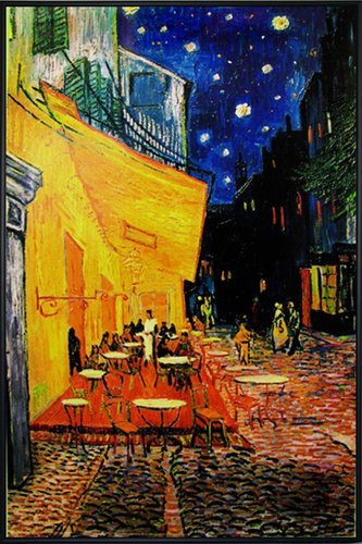 Close Up Terrasse de Cafe la nuit Poster Vincent Van Gogh (93x62 cm) gerahmt in: Rahmen schwarz