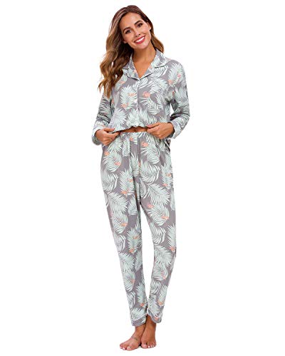 MINTLIMIT Damen Pyjama Set Schlafanzug Ladies Große Mädchen Loungewear Nachtwäsche PJ Nachtwäschesets, 0236_grau, S