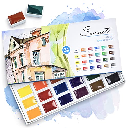 Sonnet Aquarellfarbkasten Set - 24 kräftige Aquarellfarben - Hochwertige Wasserfarben von Nevskaya Palitra