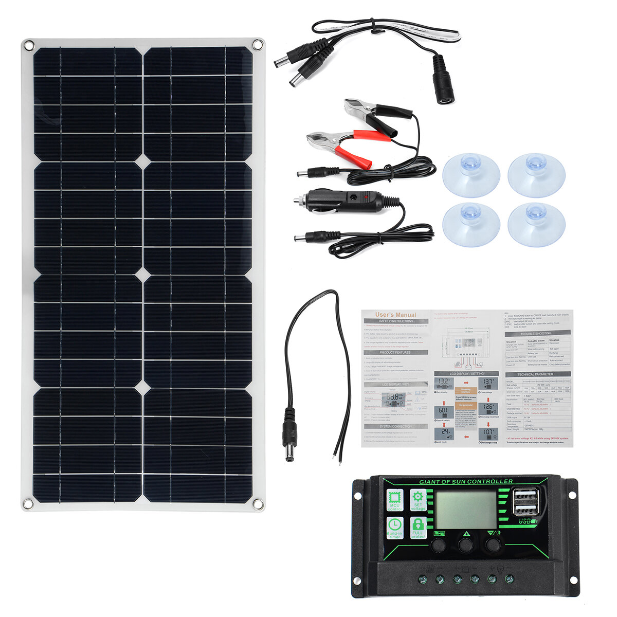 250W Max Tragbares Solarpanel Satz Dual DC USB Ladegerät Satz Single Crystal Semiflexibles Solar Power Panel mit 60A/100