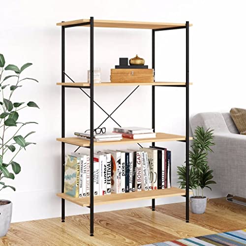 lvssiao Stufenregal Bücherregal Raumtrenner Aktenregal, Regal mit 4 Böden Schwarz und Eiche-Optik 80x40x130 cm für Wohnzimmer, Schlafzimmer, Büro