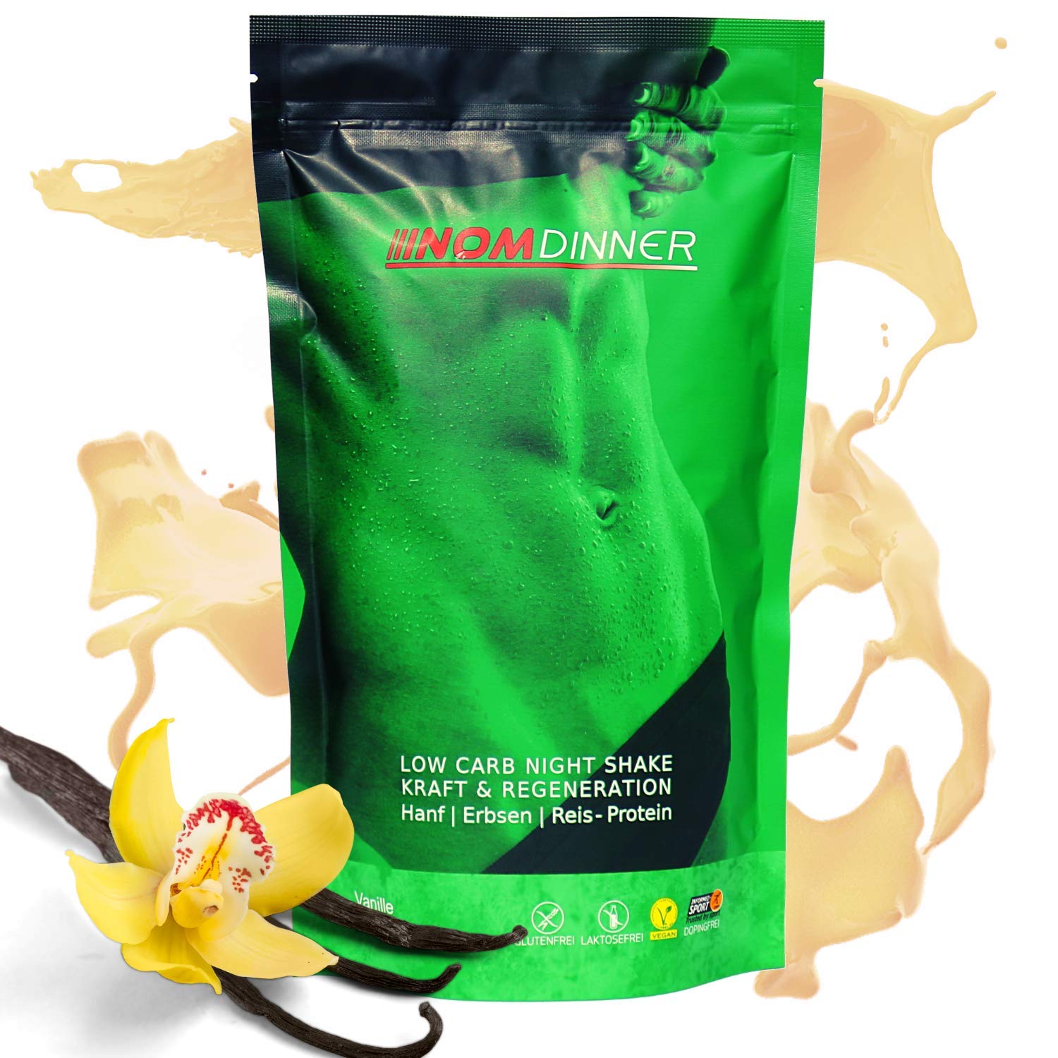 NOM Dinner Protein Pulver Vanille - Hochwertiges Proteinpulver zum Abnehmen - Schnell löslicher Eiweiß Shake - Veganes Reis, Erbsen und Hanfprotein (400g)