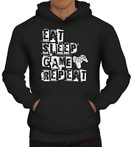 ShirtStreet Geschenkidee für Gamer Gaming Herren Hoodie Männer Kapuzenpullover Gamer - Eat Sleep Game Repeat, Größe: XL,Schwarz