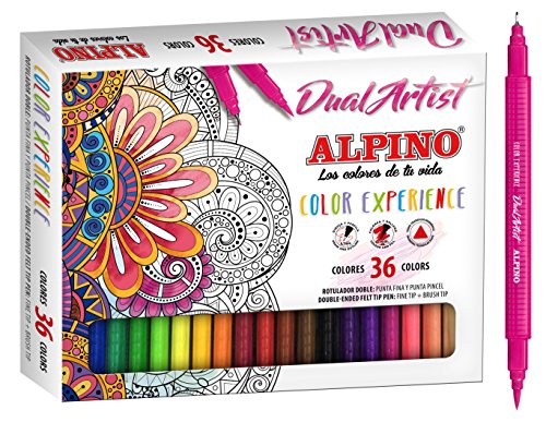 Alpino Color Experience 36 Dual Artist Marker Pens | Marker mit zwei Spitzen: Brush Tip und Fine Tip | Lettering und Mandala Marker | Marker Kit