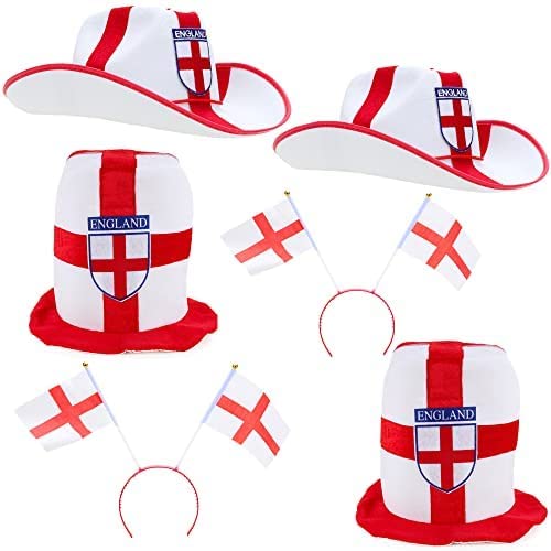 Toyland® England 6-teiliges Partykleidungspaket – 6 England Design Novelty Hats – Britisches Kostüm – Queens Platinum Jubilee Celebrations – Qatar World Cup Football Party 2022