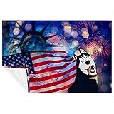 BestIdeas Amerikanische Flagge Freiheitsstatue mit Hunde-Aufdruck, weich, warm, gemütlich, Überwurf für Bett, Couch, Sofa, Picknick, Camping, Strand, 150 × 100 cm