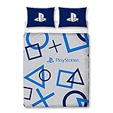 Character World Playstation Blauer Doppel-Bettbezug, offizielles Lizenzprodukt, Sony Playstation wendbar, zweiseitiges Gaming-Bettwäsche-Design mit passendem Kissenbezug, Polycotton, blau