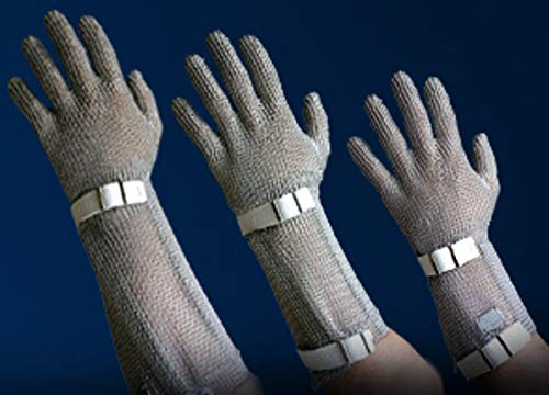 Stechschutz-Kettenhandschuh mit oder ohne Stulpe, Metzgerhandschuhe mit auswechselbarem Kunststoffverschlussband, Größe:M