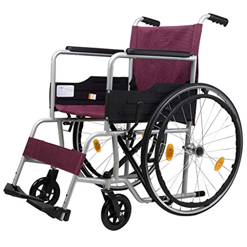 AOLI Leichtklapp Rollstuhl, Old Man Trolley, Hand Tragbarer Rollstuhl, mit Eigenantrieb Rollstuhl, Geeignet für Behinderte, Ältere, Rot,rot