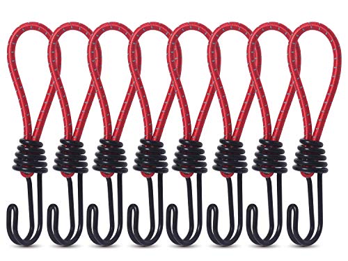 8 Spanngummi mit Haken Stück Zelt Elastic Rope Schnallenhaken Spiralhaken für Werbebanner (red)