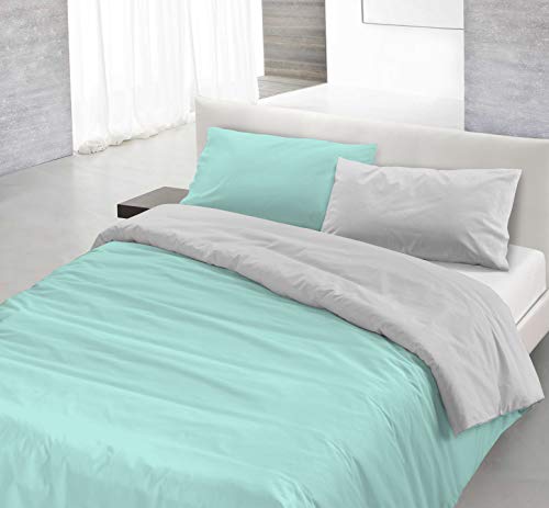 Italian Bed Linen Natural Color Doubleface Bettbezug, 100% Baumwolle, Öl grün/Flasche grün, kleine Doppelte