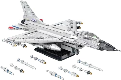 F-16 Falcon Kämpfer Bausteine Set, Kampfflugzeuge Flugzeugbausteine Spielzeug, 1427 Stück Kämpfer Display Modell, Bausteinflugzeugspielzeug für Kinder und Erwachsene, Kompatibel mit Lego (88013)