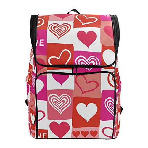 Valentinstag Herz Muster Schulrucksack Wasserdicht Schultertasche Gym Rucksack, Weiß Pink Love Laptop Tasche Outdoor Reisetasche für Damen Herren