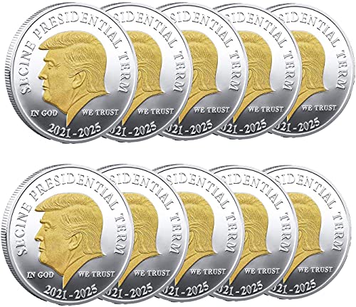 YHYABC 10 Stücke 2021-2025 Donald Trump Münze,Trump Coin Keep America Great, Super-präsident Souvenir-münzsammlung, Vergoldet Beweismünze Wiederwahlsammler Edition Serie (Color : Gold+Silver)