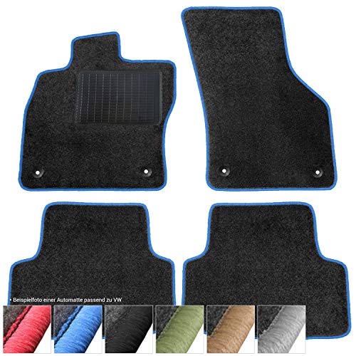 moto-MOLTICO Fußmatten Auto Velours Autoteppiche Schwarz Automatten Set 4-teilig passend für VW EOS ab 2006 (Blaue - Ziernähte)