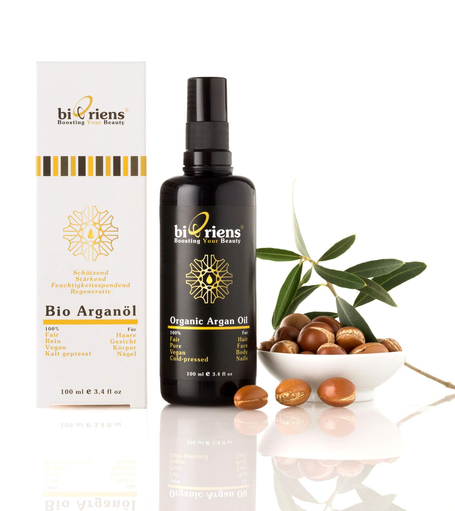 Bio Arganöl in Premium-Qualität. Anti-Aging Naturkosmetik für Haare, Gesicht, Körper und Nägel von biOriens cosmetics: 100% Fair, Rein, Vegan und Kalt gepresst - 100 ml