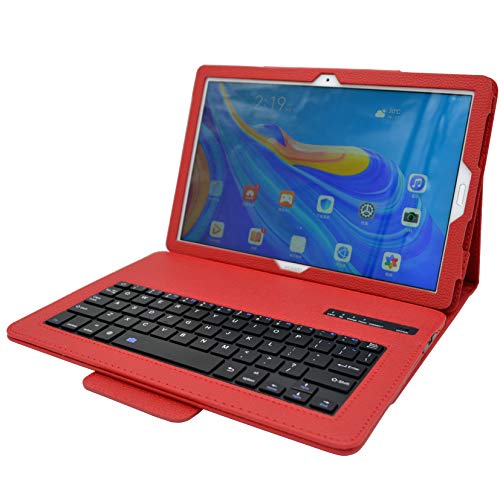 YGoal Tastatur Hülle für Huawei M6 10.8,(QWERTY Englische Layout) Geschäft PU Leder Schutzhülle mit Abnehmbarer drahtloser Tastatur für Huawei MediaPad M6 10.8, Rot