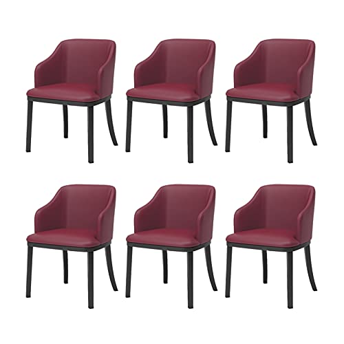 GEIRONV Leder Esszimmerstühle Set von 6, Moderne Black Metal Beine Lounge Side Stuhl Weiche Sitz High Back Gepolsterte Wohnzimmer Sessel Stühle (Color : Red)