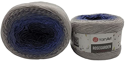 YarnArt Rosegarden, 500 Gramm Bobbel Wolle Farbverlauf, 100% Baumwolle, Bobble Strickwolle Mehrfarbig (grau blau 315)