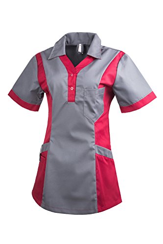 Clinotest Damenkasack Julia, Gesundheitswesen, für die Pflege, Berufsbekleidung, in Trendfarben (XS, grau/brombeer)