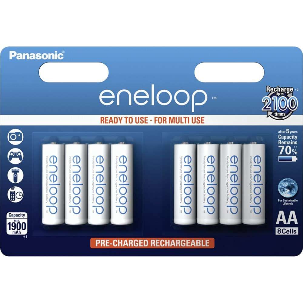 Panasonic eneloop, Ready-to-Use NI-MH Akku, AA Mignon, 8er Pack, min. 2000 mAh, 2100 Ladezyklen, Starke Leistung und geringe Selbstentladung, wiederaufladbare Akku Batterien