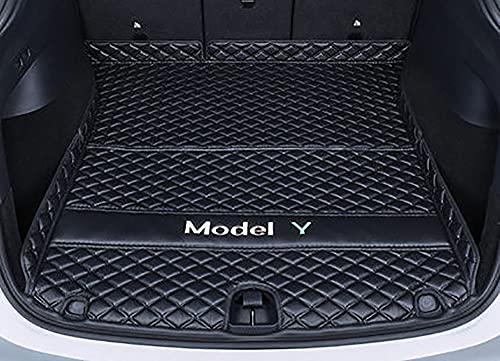 HOWWO Leder Kofferraummatten Kofferraumwanne, für Tesla Model Y 2021 Auto Lederschutzunterlage Schutzpolster Styling Interieur Dekorations Zubehör