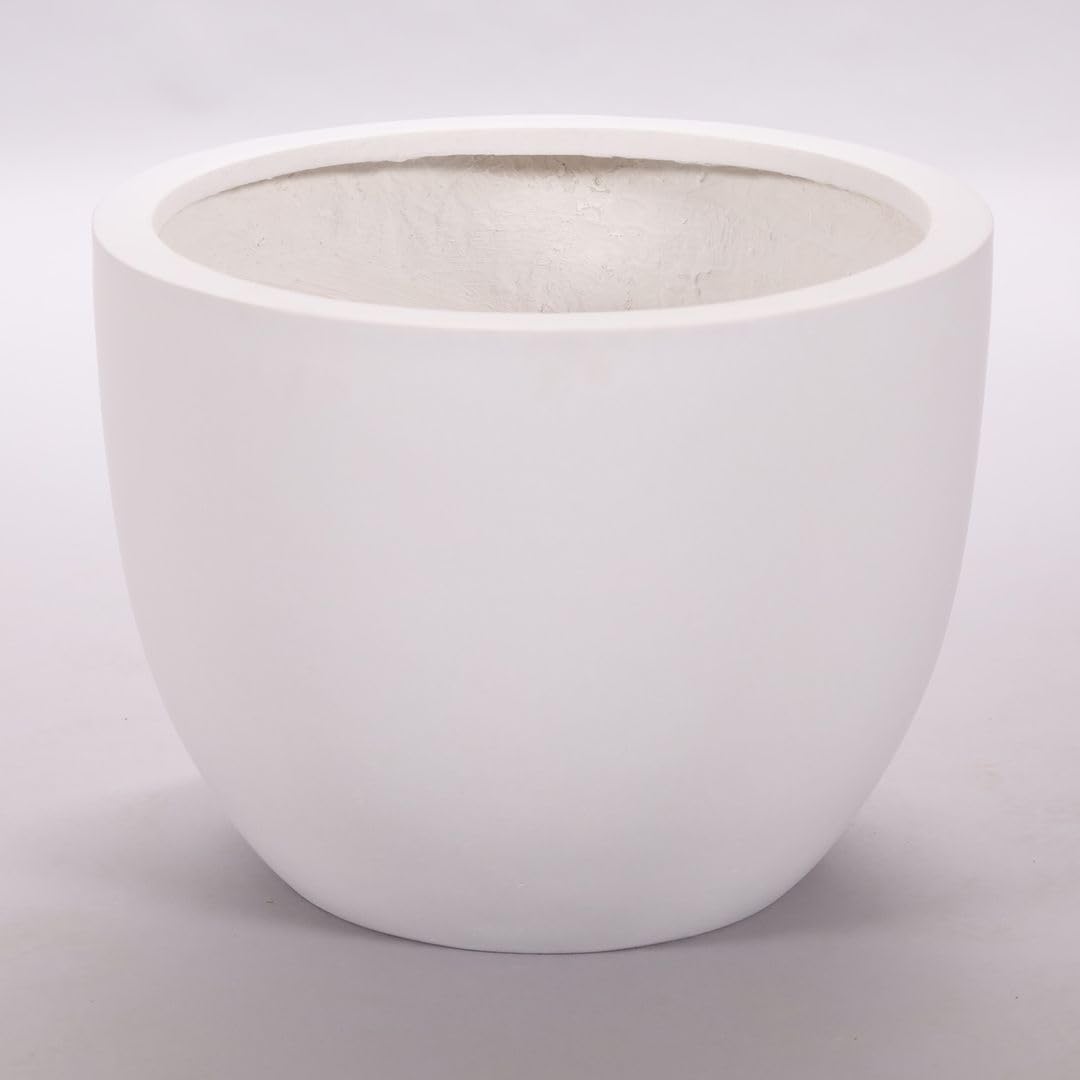 Eleganteinrichten Pflanzkübel; Blumenkübel; Pflanztopf; Blumentopf; Fiberglas, rund konisch D50xH38cm Perlmutt Weiß.