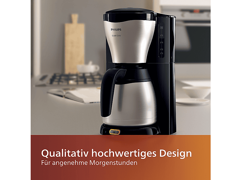 PHILIPS HD7546/20 Café Gaia mit Thermokanne aus Edelstahl, 1,2 Liter, 1000 Watt, Kaffeemaschine Schwarz/Silber