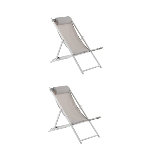 NATERIAL - 2er-Set Liegestühle Cruz - 2 x Gartenliege - Klappbar - Verstellbar - Sonnenliege - Strandstuhl - Stahl - Aluminium - Textilene - Weiß