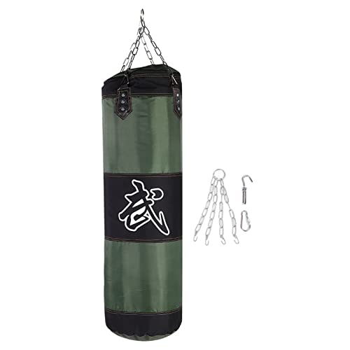 Boxen Trainingstasche, leer hängend Boxsack Fight Karate Heavy Sand Bag Fitness Target Bag Sport Hook Kick Sandsäcke mit Ketten Hakenkarabiner für Gym Taekwondo Home(120cm Grün)