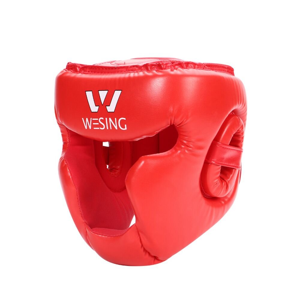 Wesing Kopfschutz für Boxen/Kampfsport, geschlossen, MMA, Kickboxen, Training - Red Micro Fiber Leather - L