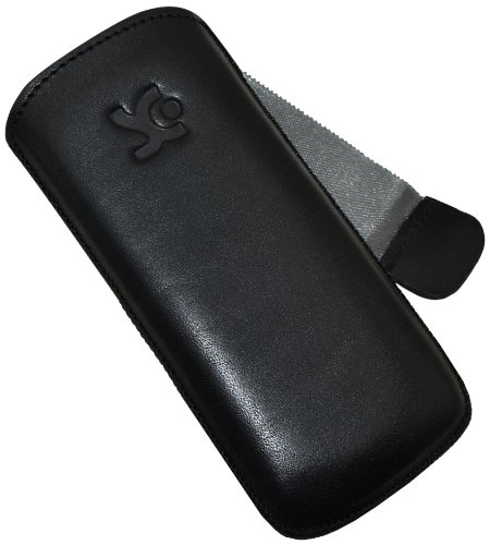 Original Suncase Echt Ledertasche (Lasche mit Rückzugfunktion) für Nokia 6700 Classic in schwarz