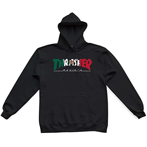 Thrasher Men's Mexico Revista Black Long Sleeve Pullover Hoodie M