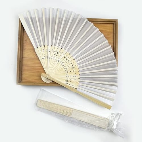 KRUI Personalisierter Gravierter Handfächer,Folding Fans Handfächer Bambus Fächer Seide Faltfächer Japanischer Chinesischer Retrostil Fächer Für Hochzeit Tanzabend Party (Blanco translúcido,100PCS)