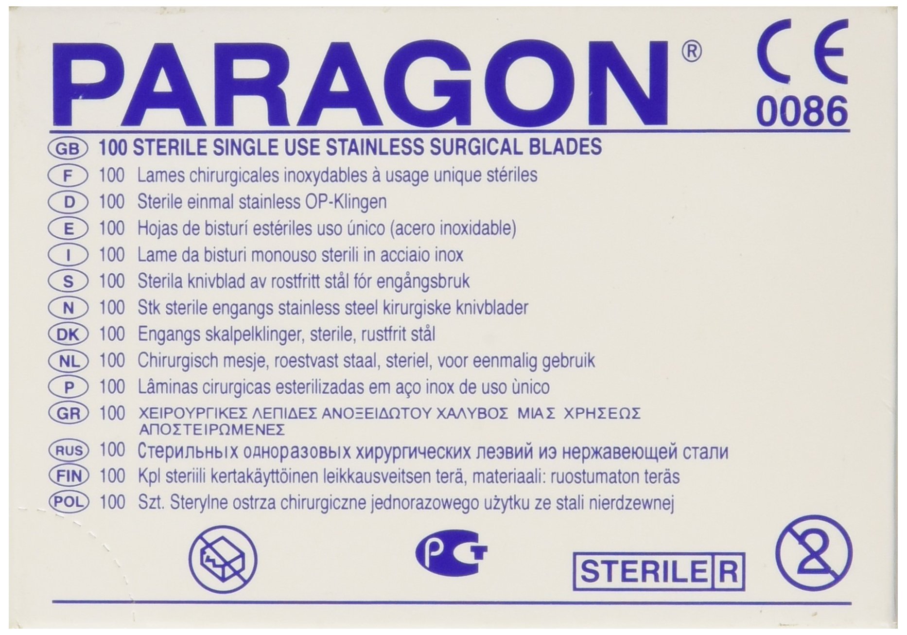 Paragon - Einweg-Skalpellklingen, steril, Größe Nr. 11, Edelstahl, Gammastrahlensterilisiert, Packung mit 100 Klingen in Einzelbeuteln