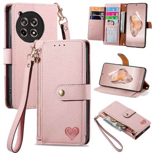 GBWQPLJV Beliebte Klapphülle mit mehreren Kartenschlitzen, kompatibel mit OnePlus Ace 3 1 + Ace3, luxuriös, umschlagbar, Brieftaschen-Clip, einfache Handyhülle (Rosa, OnePlus Ace 3)