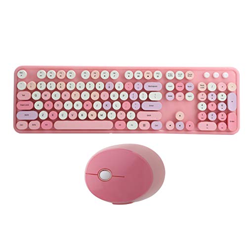 Drahtlose Tastatur- und Mauskombination für Windows, Retro Vintage Design Drahtlose Tastatur und Mauspaket mit USB-Empfänger für Computer, Ergonomische FN + Mutilmedia-Taste(Rose)