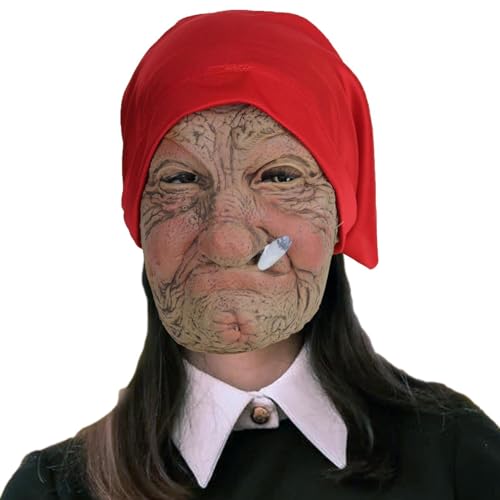 Wilmot 3 Pcs Halloween Latex Gesichtsbedeckung,Alte Frau Kopfbedeckung - Vollkopf-Horror-Abdeckung, Oma-Kostüm, Anzieh-Requisiten für Party-Maskerade