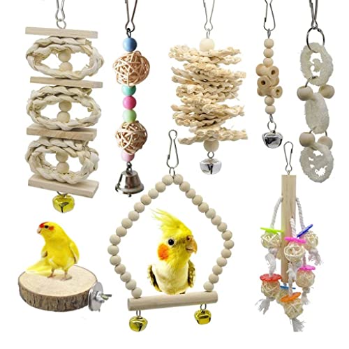 ArinkO 8-teiliges Set Vogelspielzeug für Papageien – Kauen, Stehen, Hängen, Sitzstangen-Hängematte – geeignet für Wellensittiche, Sittiche, Sittiche