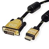 ROLINE Gold DVI HDMI Kabel I Dual Link DVI D zu HDMI Monitorkabel mit Ethernet und 4K UHD Auflösung I Schwarz, 10m